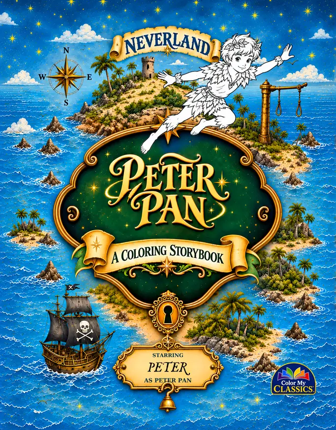 Personalized Peter Pan coloring book — custom cover for kids